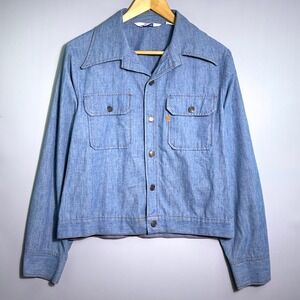 Vintage Levis Panatela Jacket Womens Size Large Denim Orange Tab Blue 70s Retro